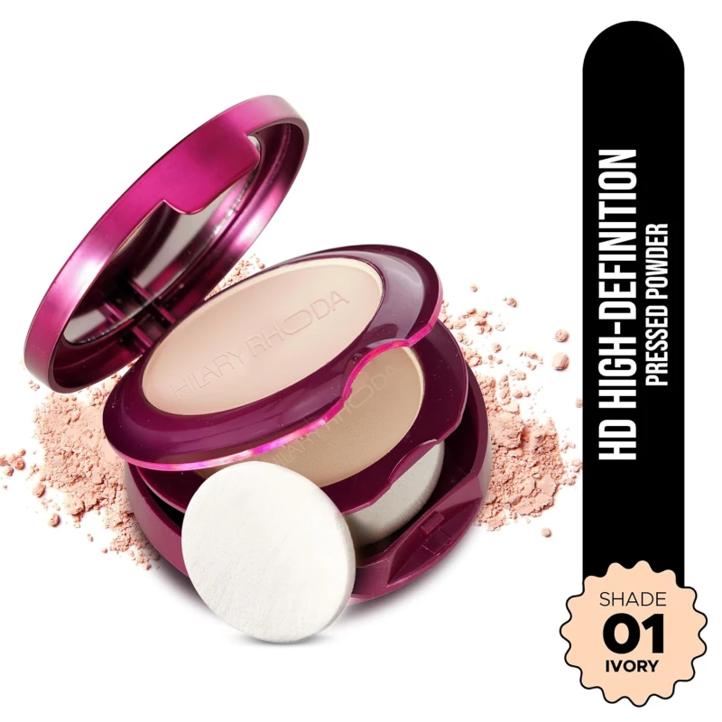 Hilary Rhoda Compact Powder | Ivory | 2-in-1 Pressed Powder with Mirror & Puff | Shimmery & HD Matte Finish With Long Lasting Coverage| Oil Control | (My Ivory - Shade 01)-18g - Thumbnail 2
